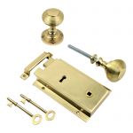 Heavy Cast Brass RH Rim lock complete with Solid Brass Reeded Rim knobs (BH1020PB/RH)