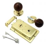 Polished Brass Reversible Rim lock complete with Rosewood Reeded Rim knobs (BH1022PB)