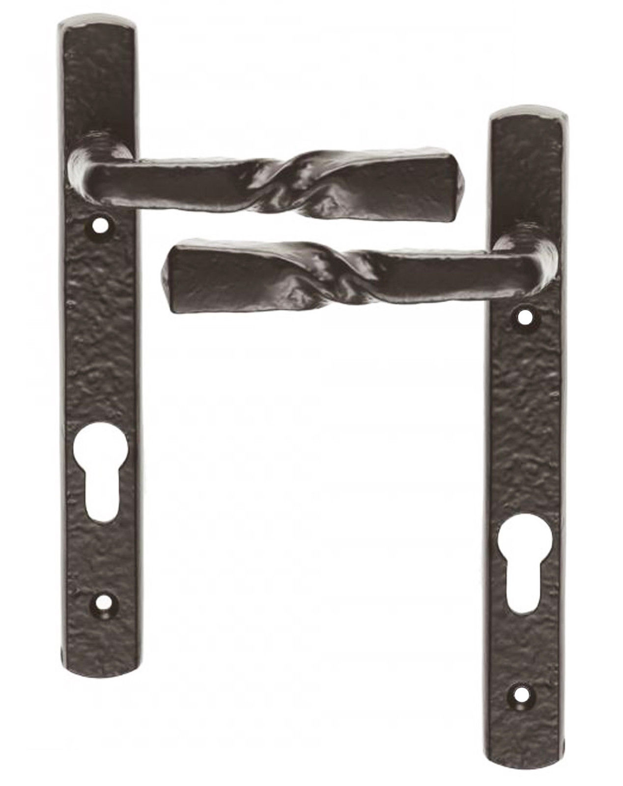 French Door Handles Narrow Back with Euro Lock in Black Cast Iron